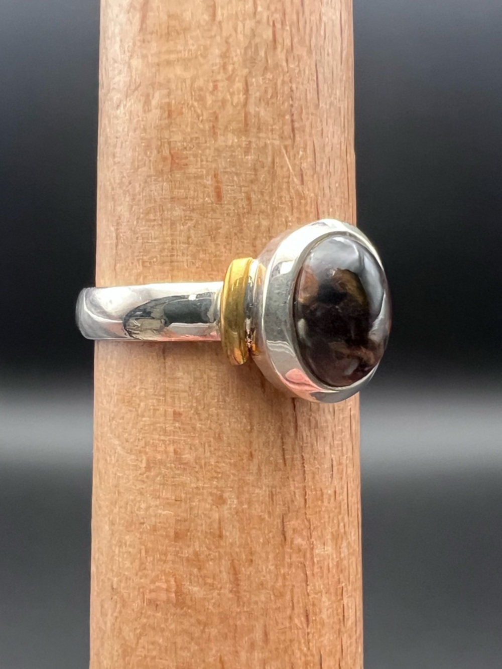 Sterling Silver Pietersite Ring with Brass Accents - Picture 3 of 5